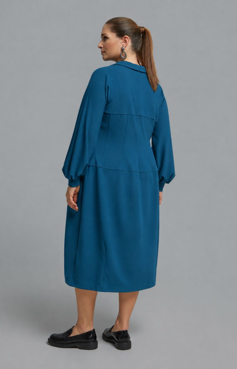 Mat Collared Dress in Teal 
