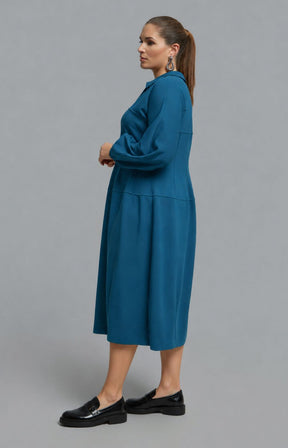 Mat Collared Dress in Teal 