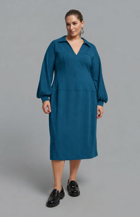 Mat Collared Dress in Teal 
