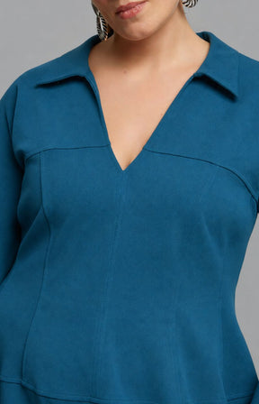 Mat Collared Dress in Teal 