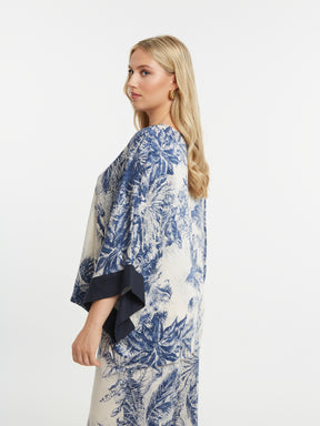 Mat Cream and Blue V Neck Top