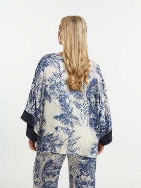 Mat Cream and Blue V Neck Top 