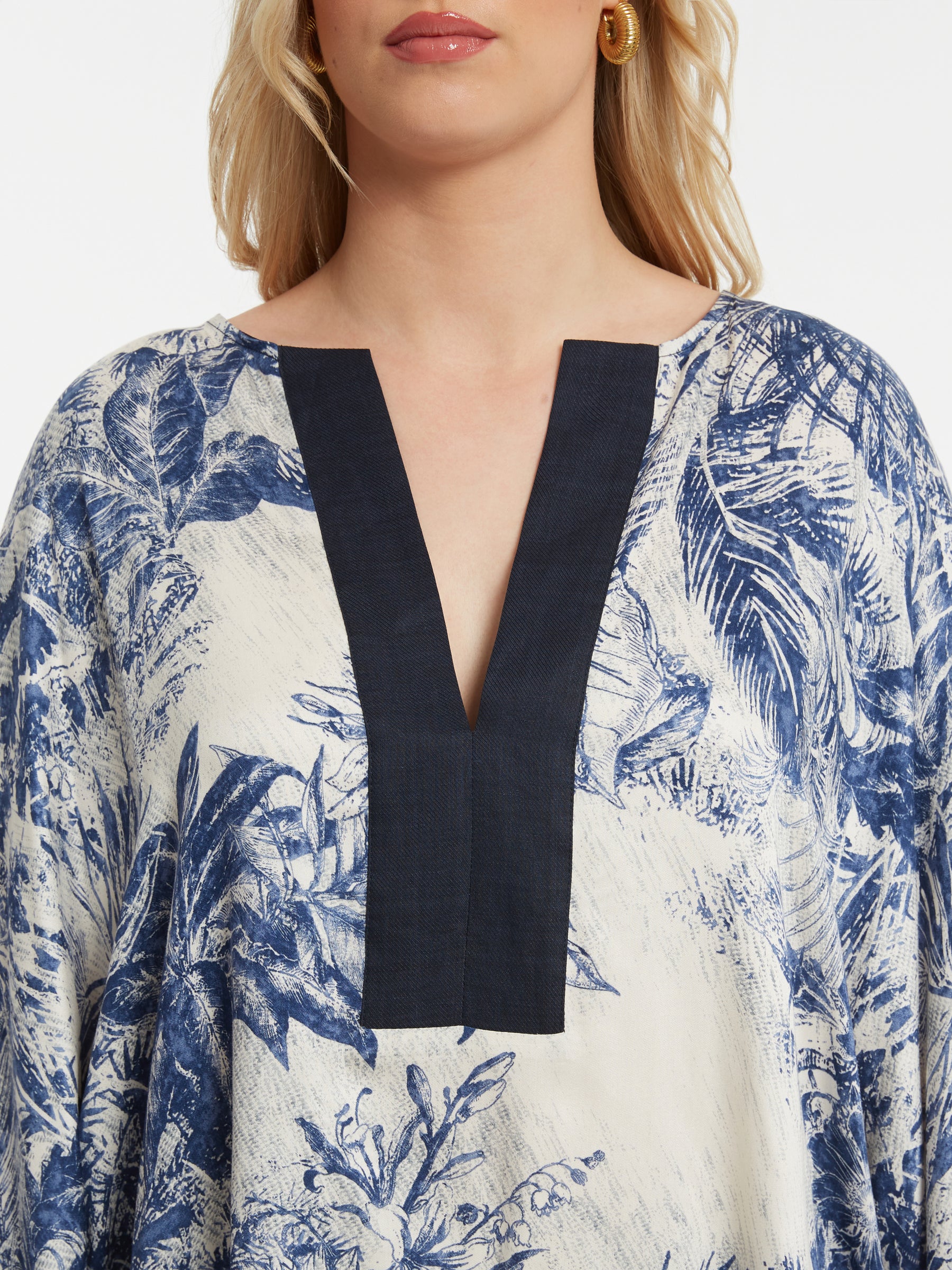 Mat Cream and Blue V Neck Top 
