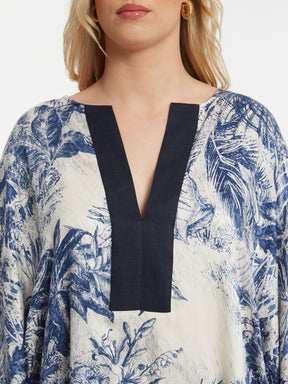 Mat Cream and Blue V Neck Top 