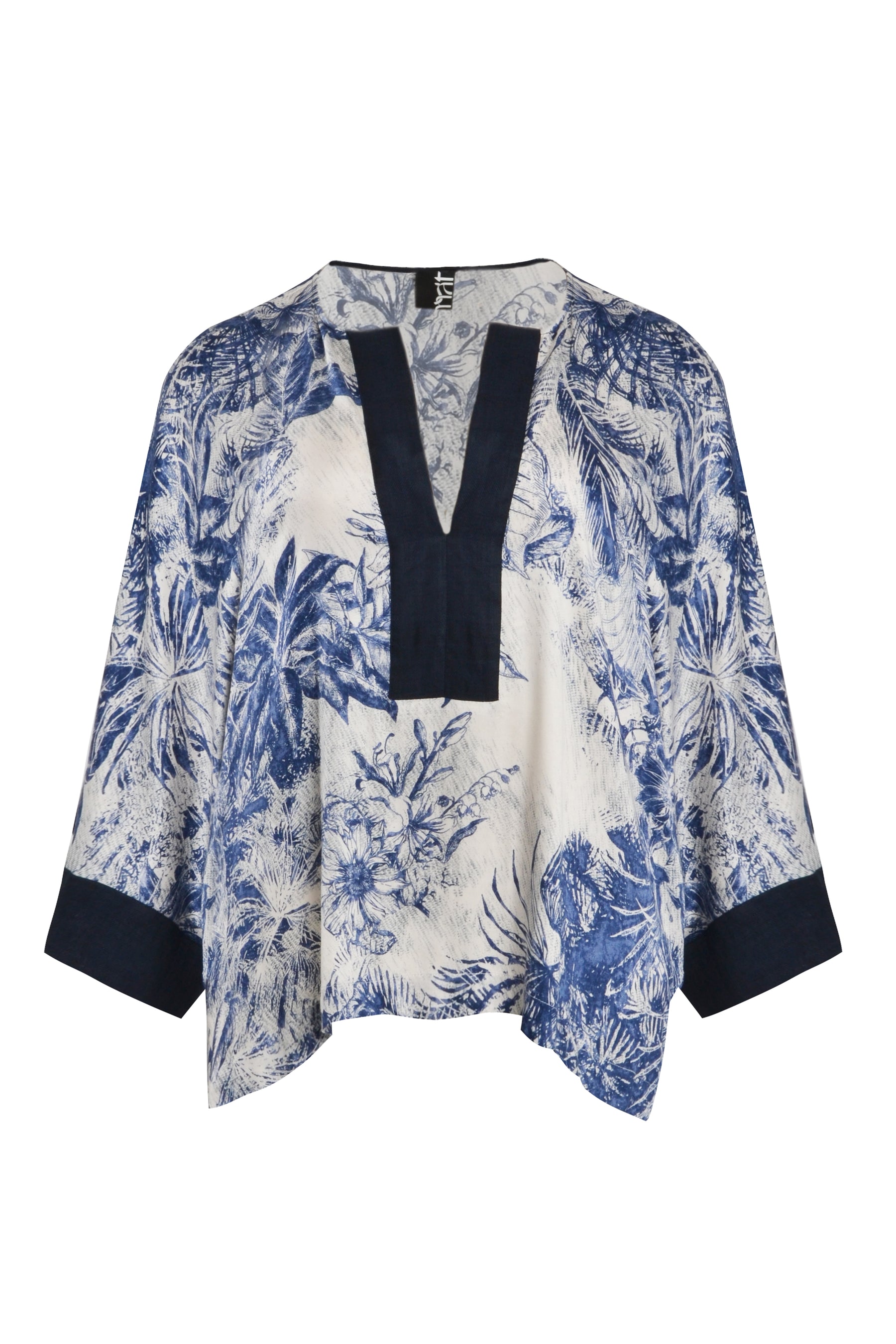 Mat Cream and Blue V Neck Top 