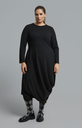 Mat Draped Skirt Dress in Black 