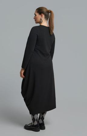 Mat Draped Skirt Dress in Black 