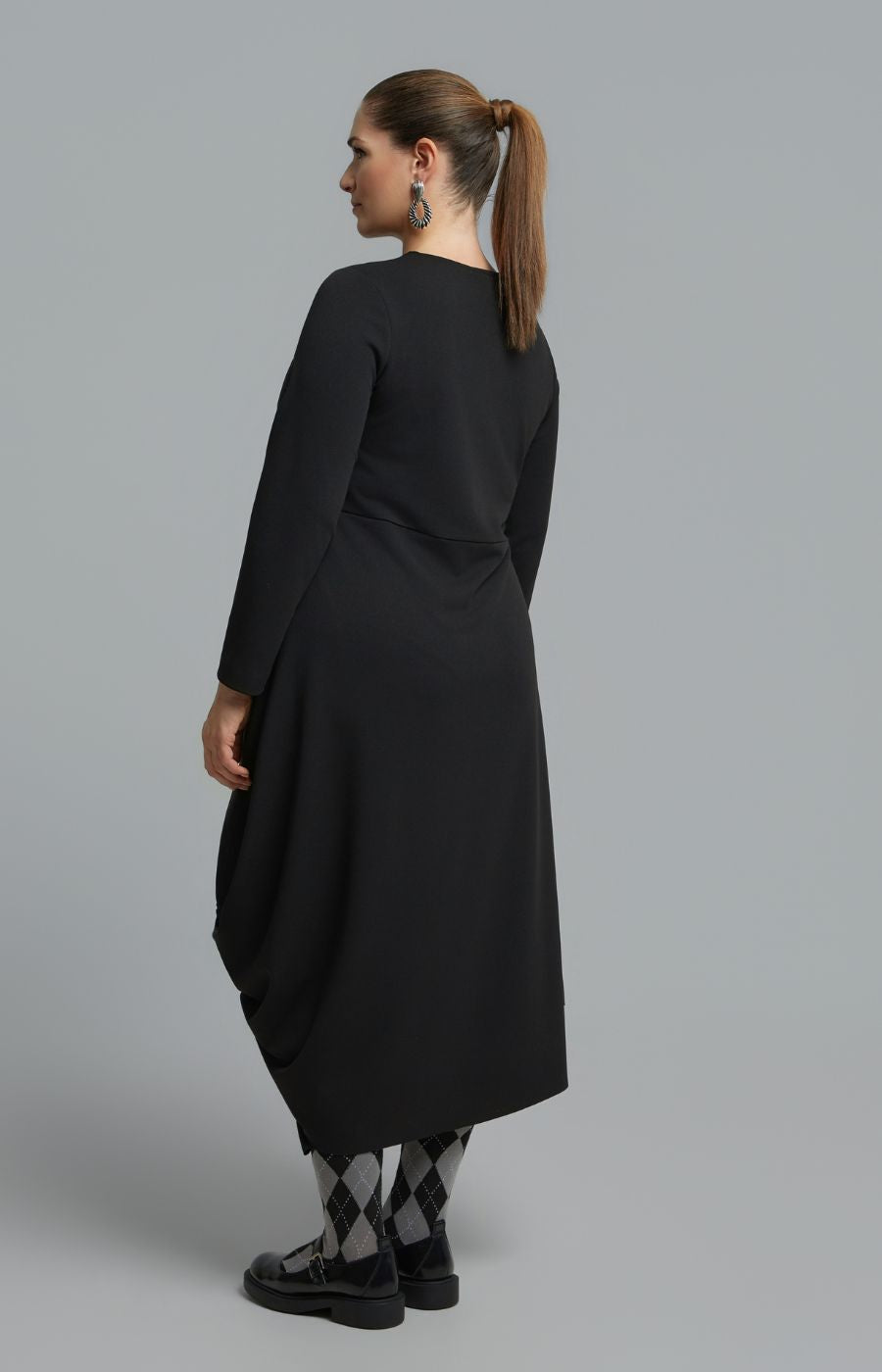 Mat Draped Skirt Dress in Black 