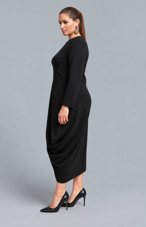 Mat Draped Skirt Dress in Black 