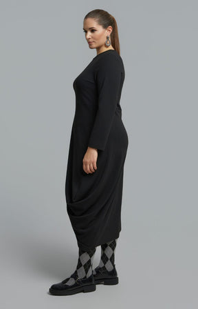 Mat Draped Skirt Dress in Black 