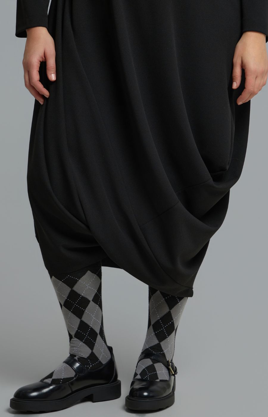 Mat Draped Skirt Dress in Black 