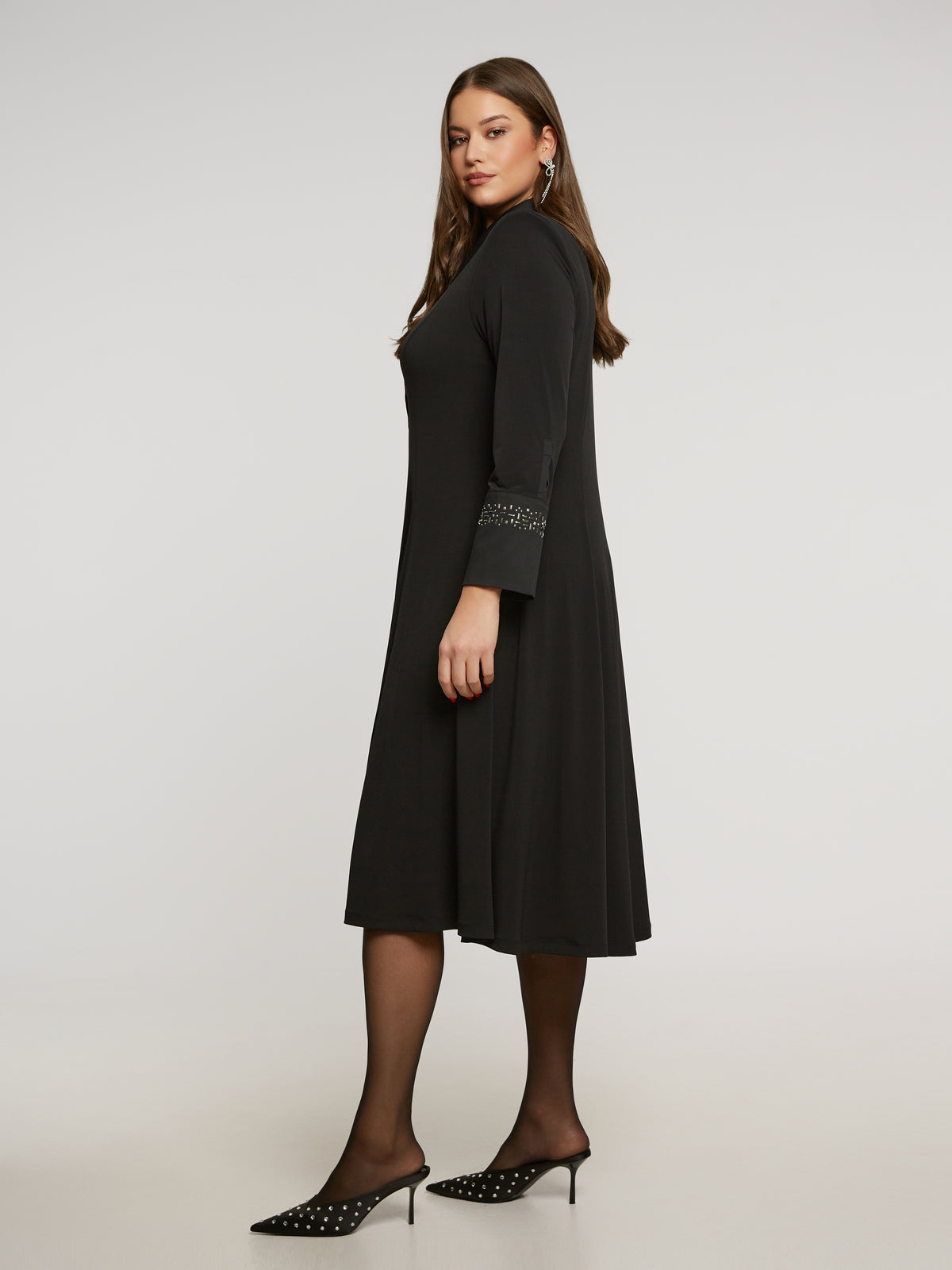 Mat Dress in Black with Sparkle Cuff