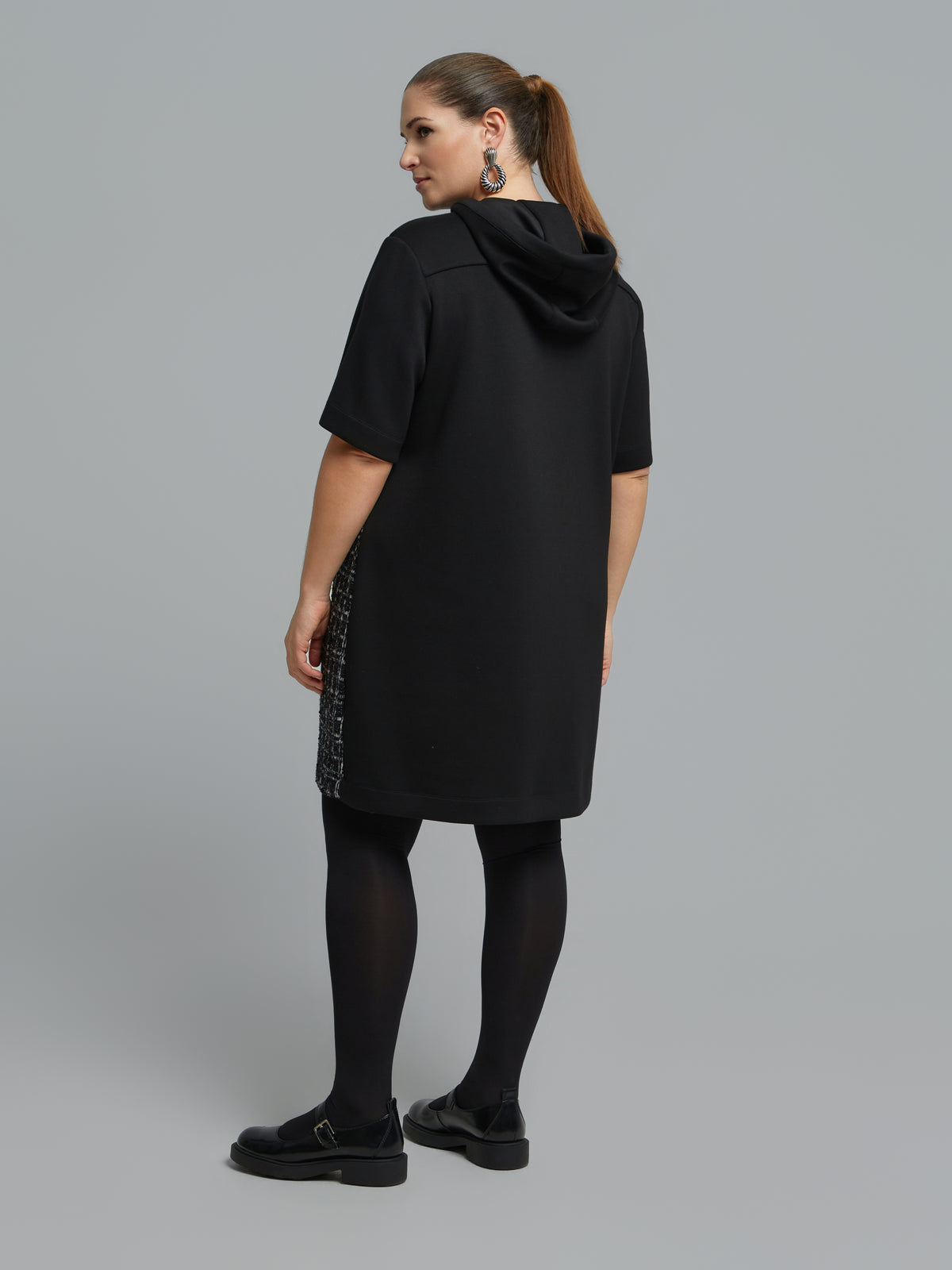 Mat Hooded Sequin Dress in Black 
