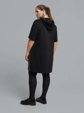 Mat Hooded Sequin Dress in Black 
