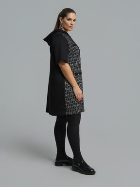 Mat Hooded Sequin Dress in Black 