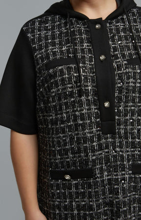 Mat Hooded Sequin Dress in Black 