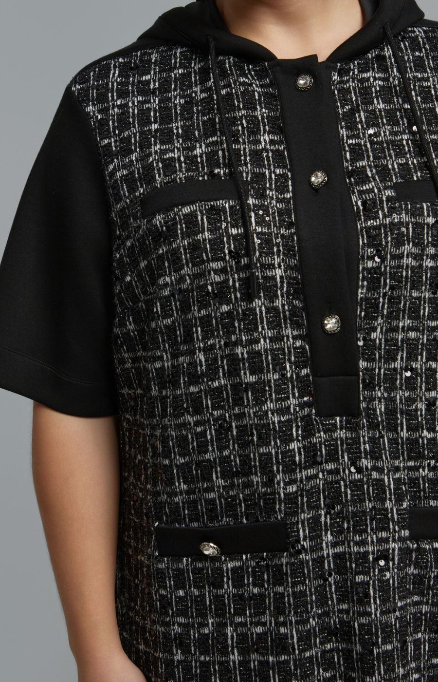 Mat Hooded Sequin Dress in Black 