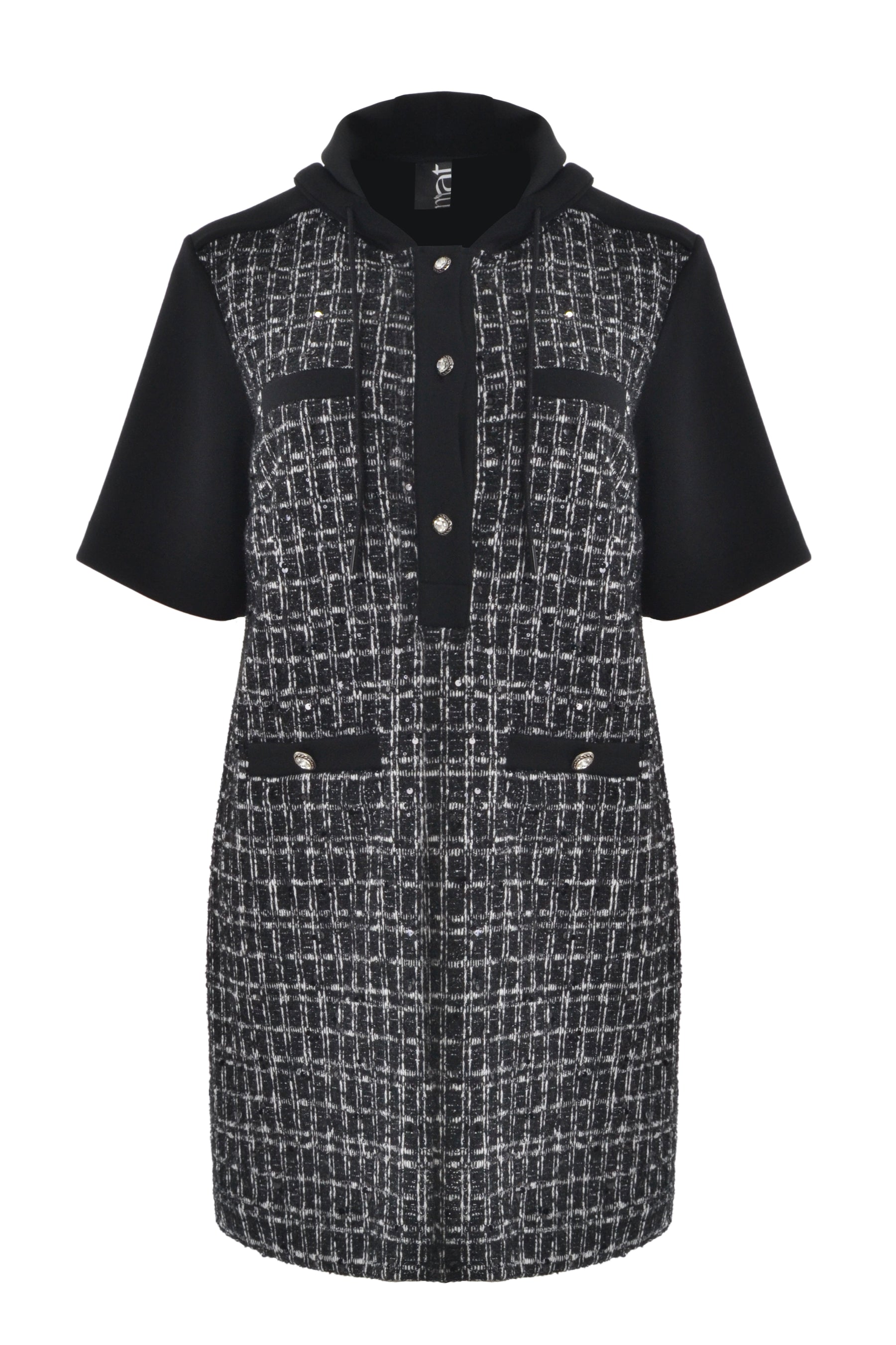 Mat Hooded Sequin Dress in Black 