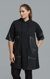 Mat Hooded Zip Dress in Black 