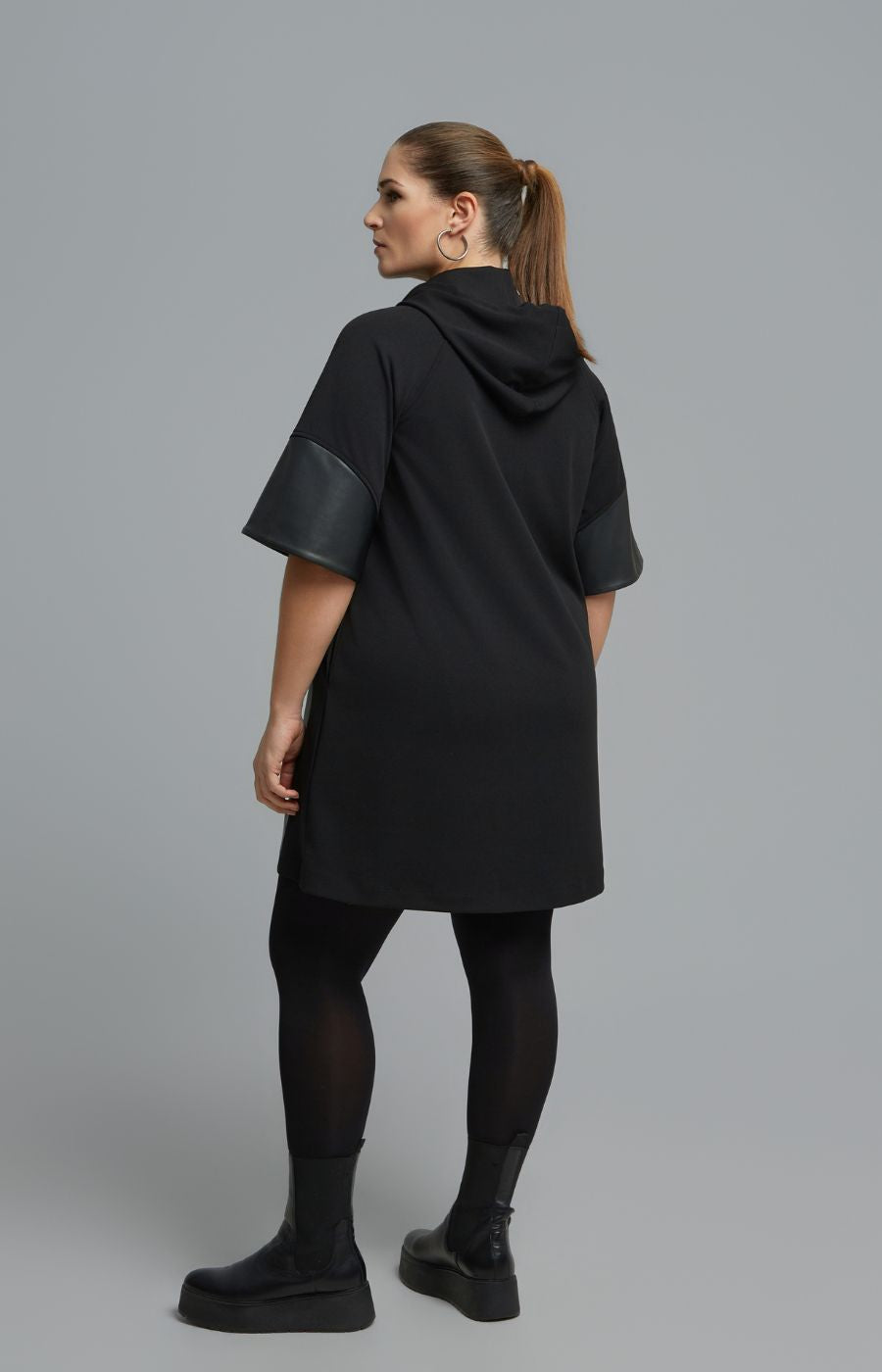 Mat Hooded Zip Dress in Black 
