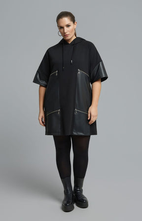 Mat Hooded Zip Dress in Black 