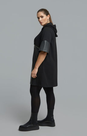 Mat Hooded Zip Dress in Black 
