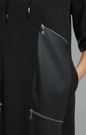 Mat Hooded Zip Dress in Black 