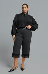 Mat Lace Trim Culotte in Charcoal 