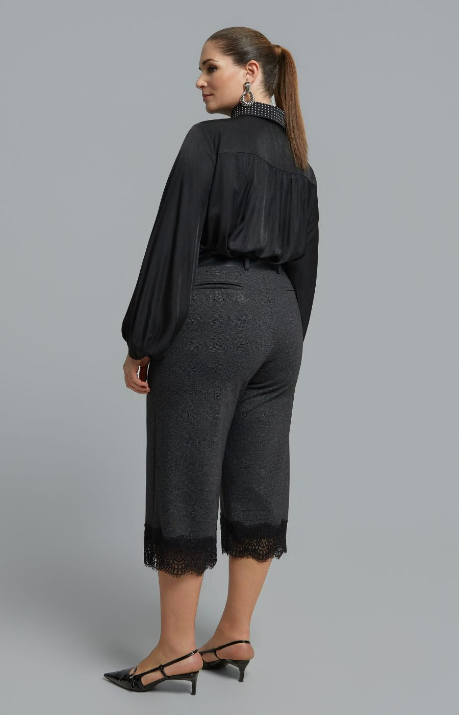 Mat Lace Trim Culotte in Charcoal 