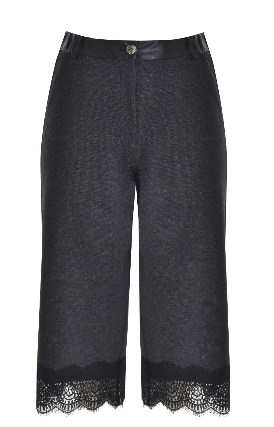 Mat Lace Trim Culotte in Charcoal 
