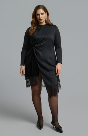 Mat Lace Trim Dress in Black 