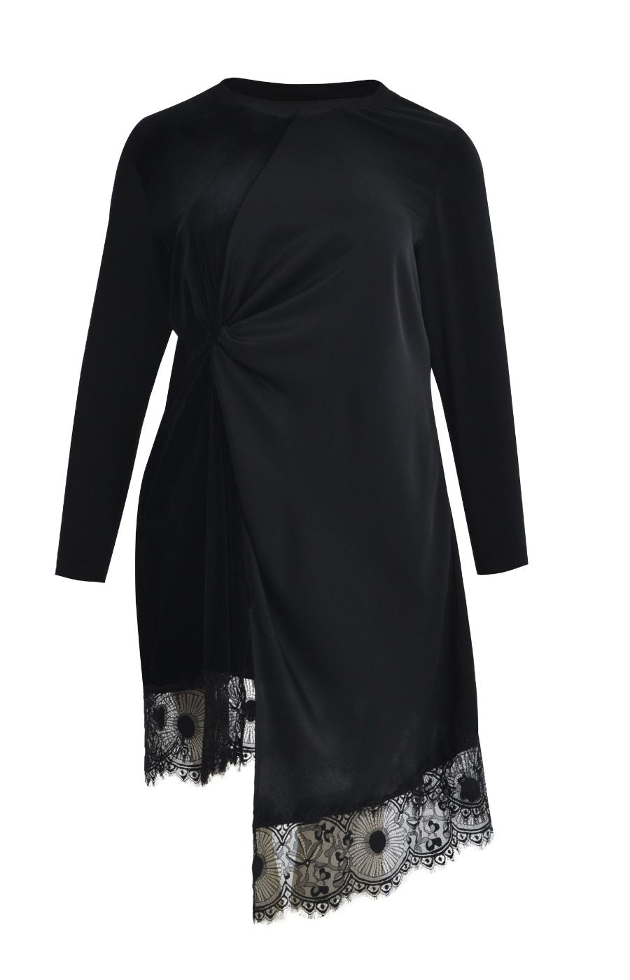 Mat Lace Trim Dress in Black 