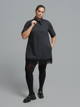 Mat Lace Trim Dress in Charcoal 