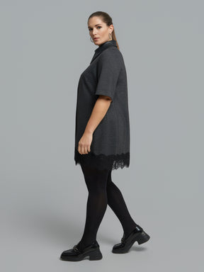 Mat Lace Trim Dress in Charcoal 