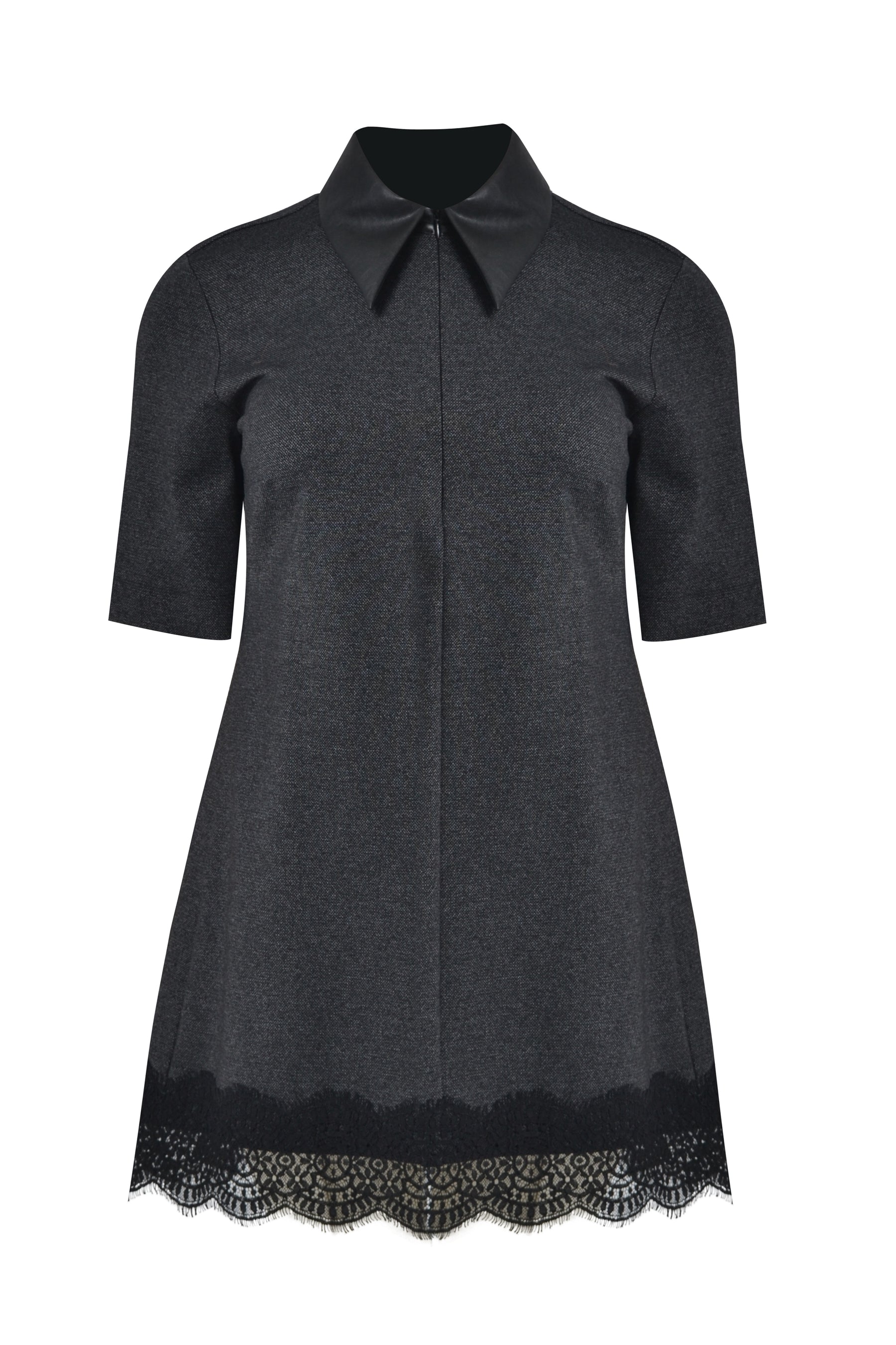 Mat Lace Trim Dress in Charcoal 
