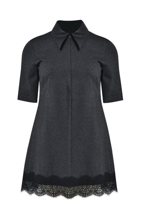 Mat Lace Trim Dress in Charcoal 