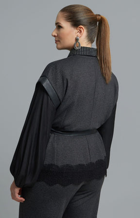 Mat Lace Trim Top in Charcoal 