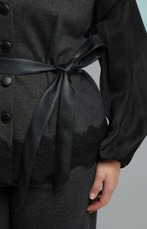 Mat Lace Trim Top in Charcoal 