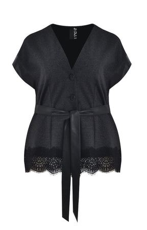 Mat Lace Trim Top in Charcoal 