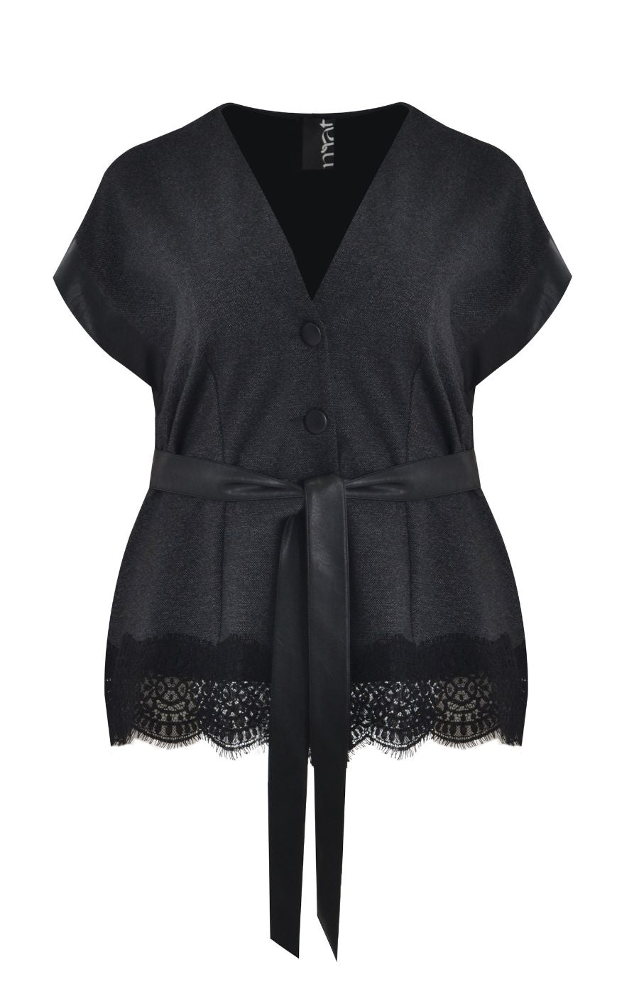 Mat Lace Trim Top in Charcoal 