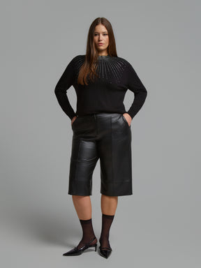 Mat Leather Culotte in Black 