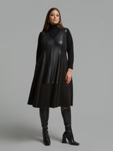 Mat Leather Panel Dress in Black 