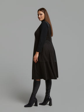 Mat Leather Panel Dress in Black 