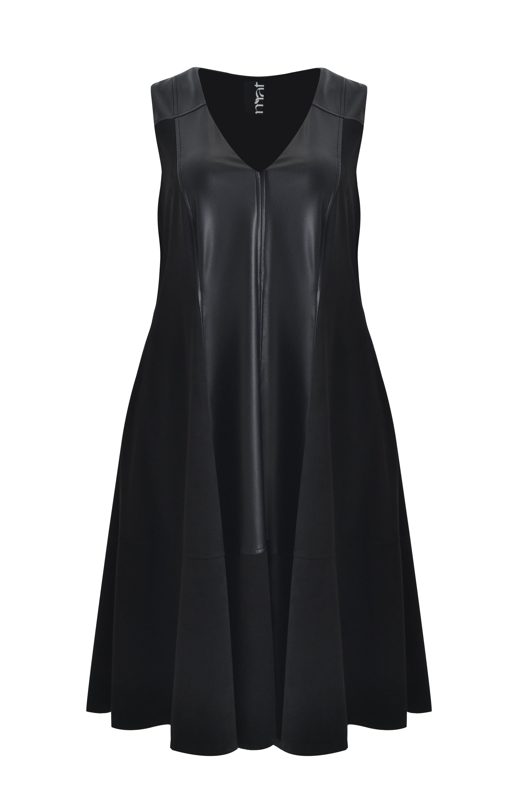 Mat Leather Panel Dress in Black 