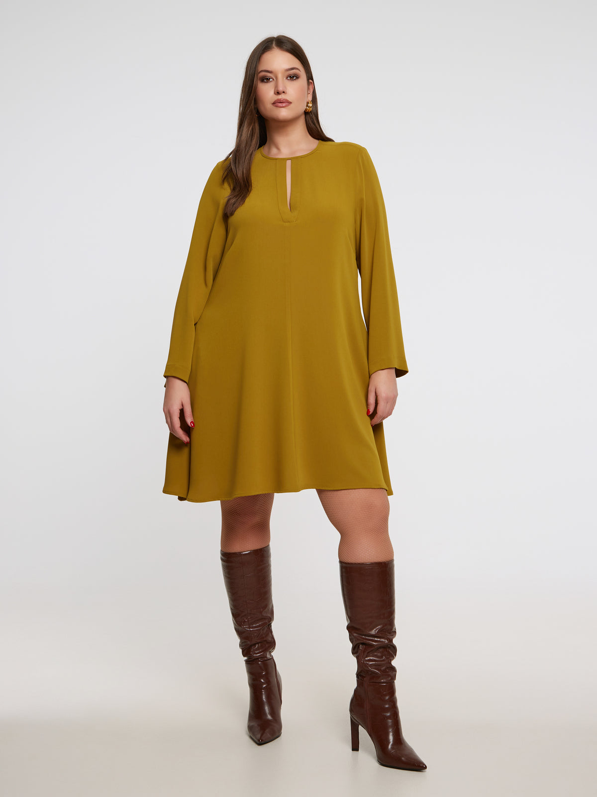 Mat Long Slit Sleeve Dress in Dark Yellow