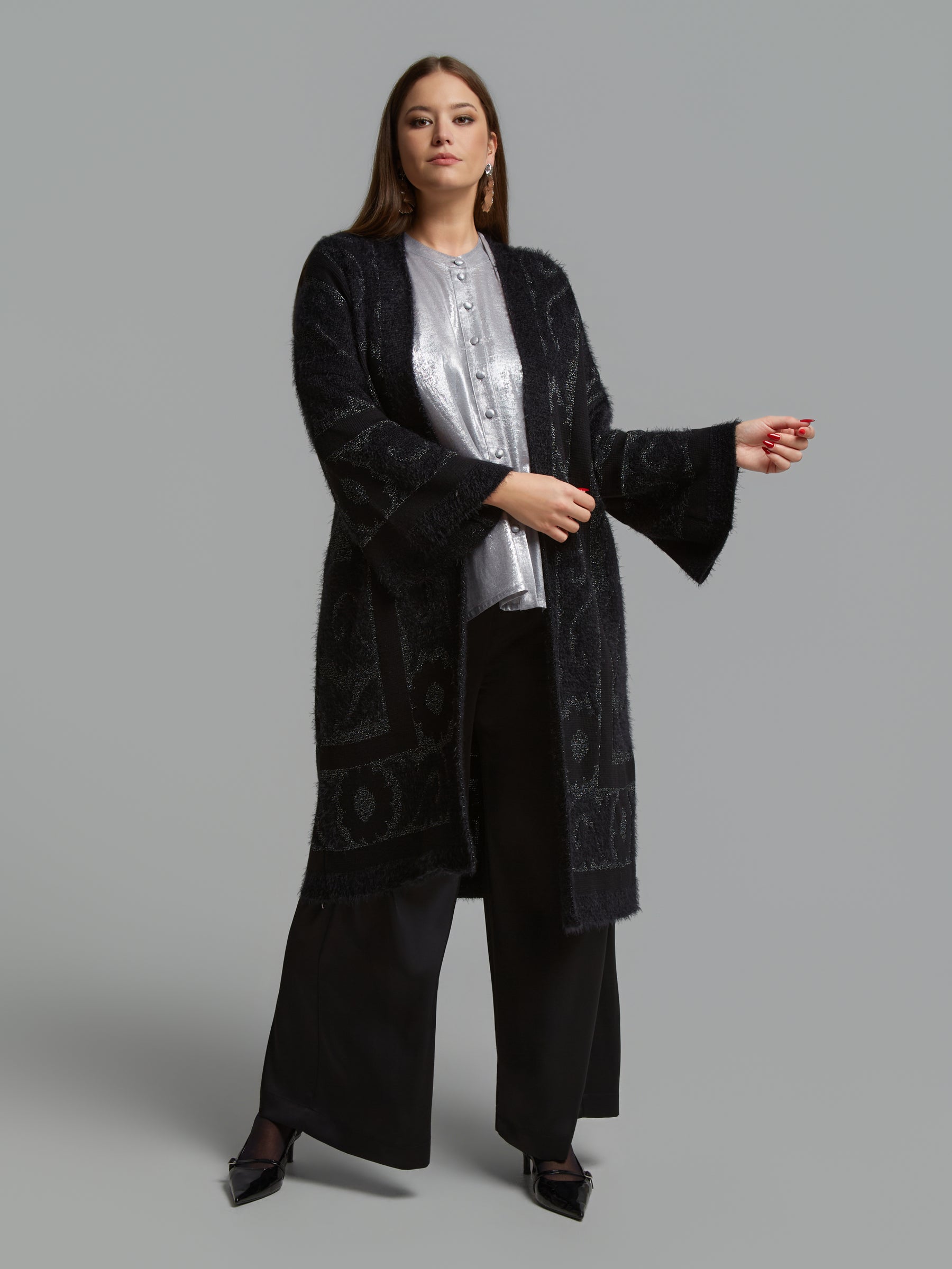 Mat Longline Cardigan in Black 