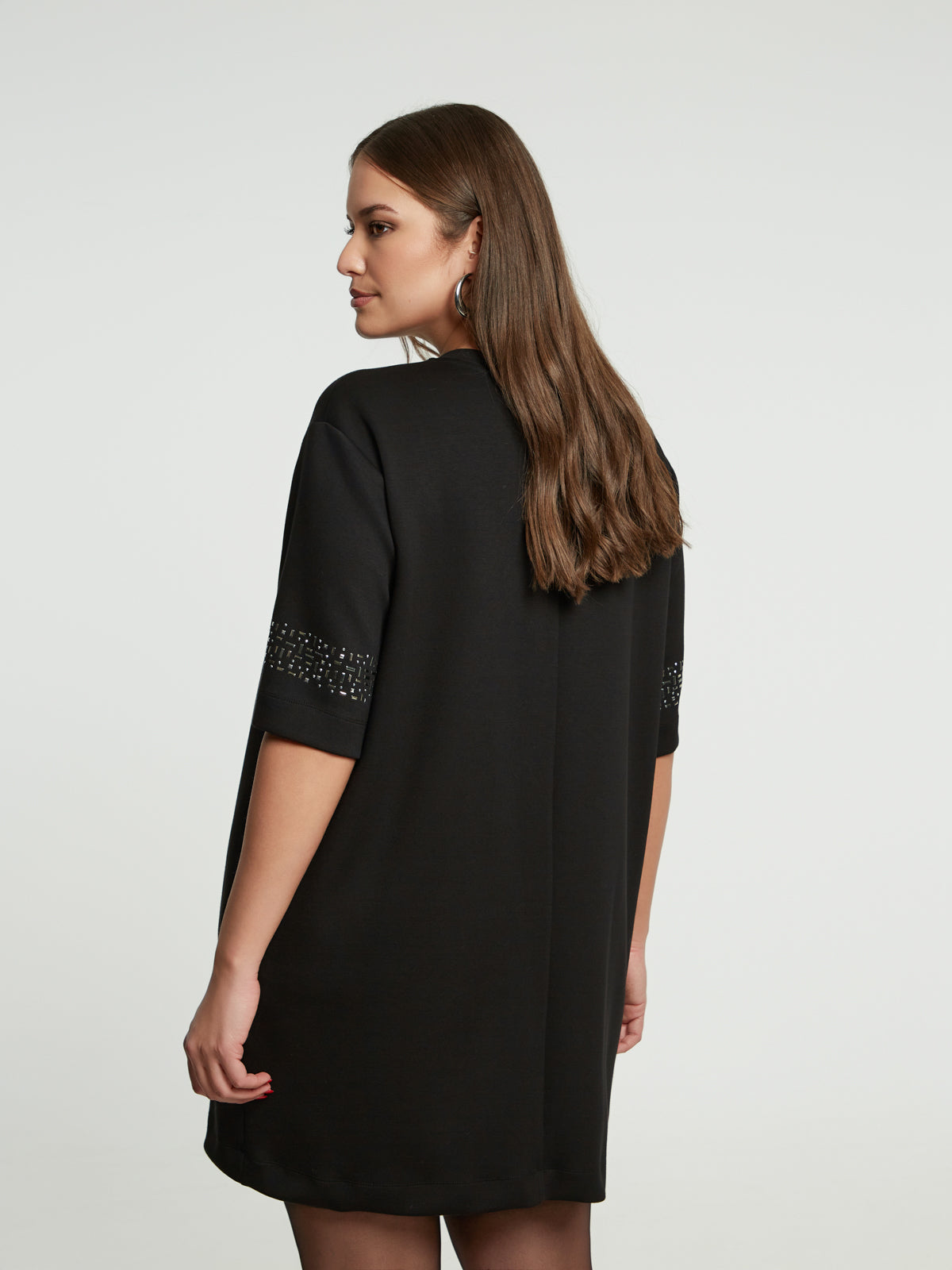 Mat Mini Dress with Sparkle Sleeve