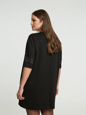 Mat Mini Dress with Sparkle Sleeve