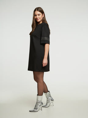 Mat Mini Dress with Sparkle Sleeve