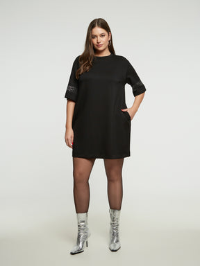 Mat Mini Dress with Sparkle Sleeve